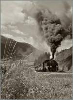 100 Jahre Brig - Gletsch: die DFB HG 3/4 N 9 hat Oberwald verlasen und dampft nun Richtung Gletsch.